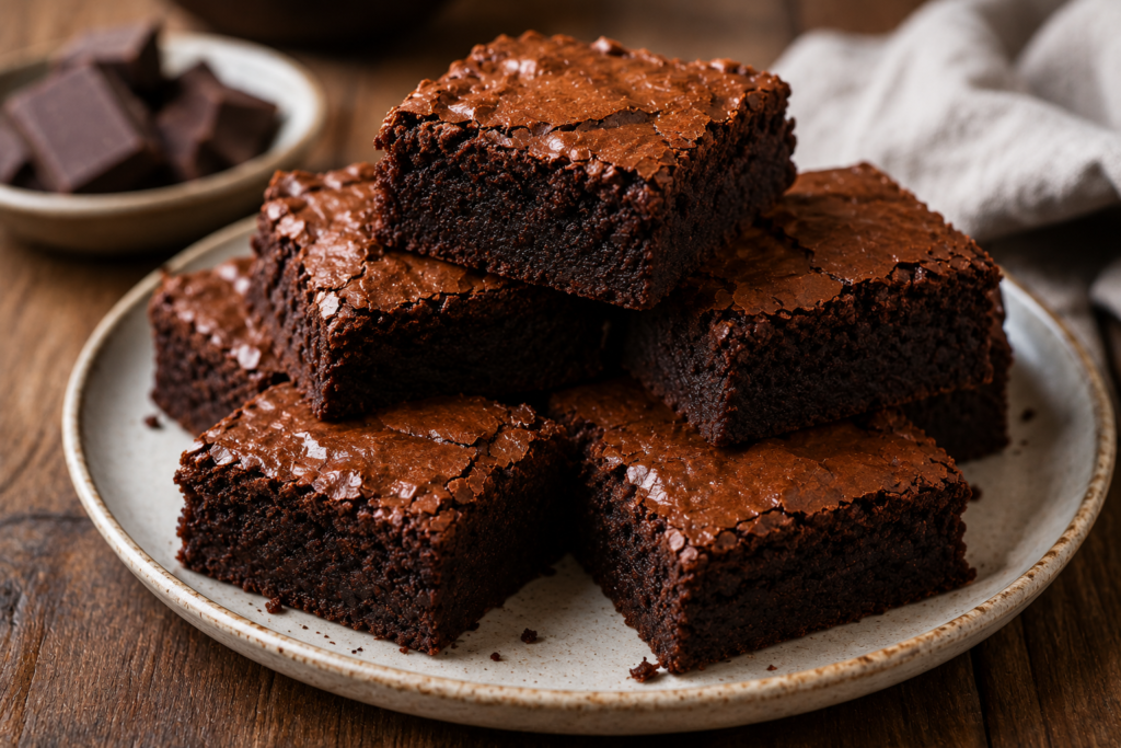 kousky brownies na talíři