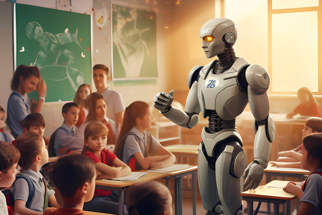 robot vyučující děti ve škole